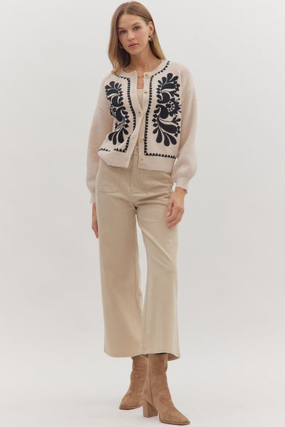 here all along floral embroidery cardigan | oatmeal