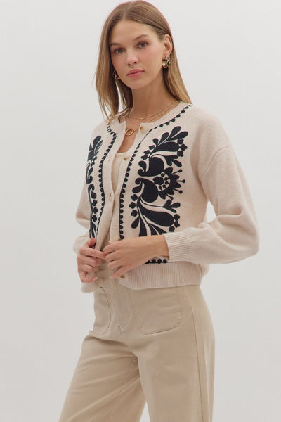 here all along floral embroidery cardigan | oatmeal