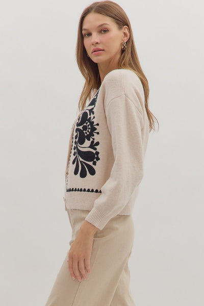 here all along floral embroidery cardigan | oatmeal