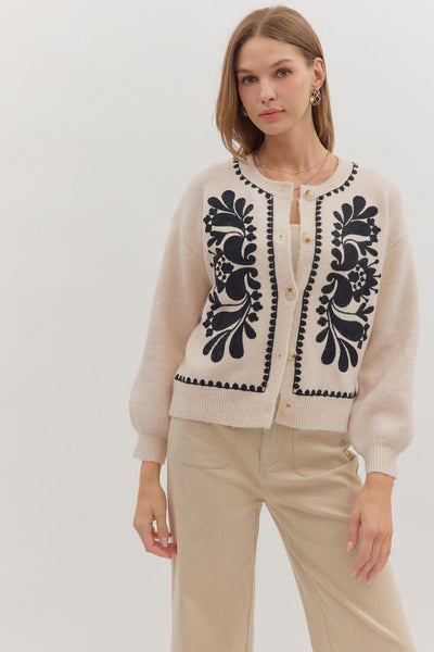 here all along floral embroidery cardigan | oatmeal