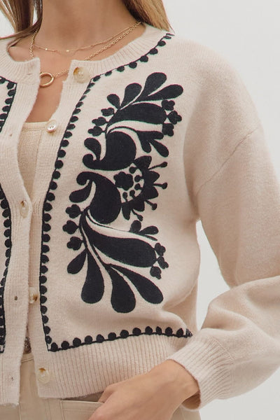 here all along floral embroidery cardigan | oatmeal