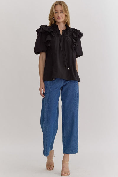 simply stated bubble sleeve top | black