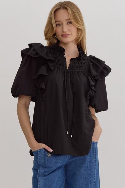 simply stated bubble sleeve top | black