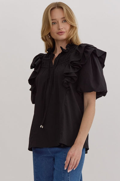 simply stated bubble sleeve top | black