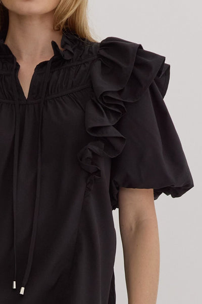 simply stated bubble sleeve top | black