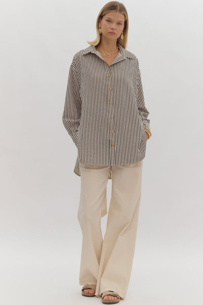 elevated classic striped button up | black + cream