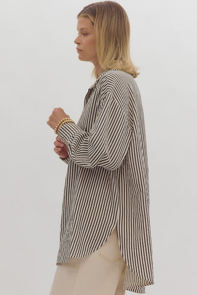 elevated classic striped button up | black + cream