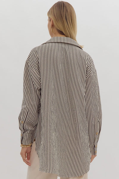 elevated classic striped button up | black + cream