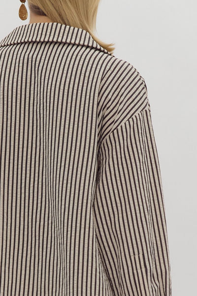 elevated classic striped button up | black + cream