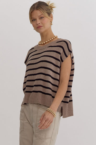 classic contrast striped top | light mocha