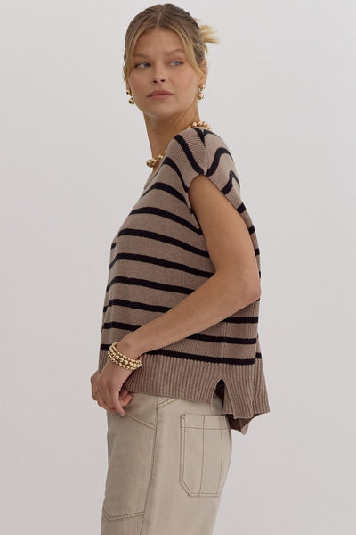 classic contrast striped top | light mocha