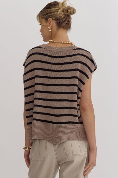 classic contrast striped top | light mocha