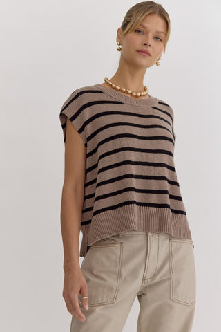 classic contrast striped top | light mocha