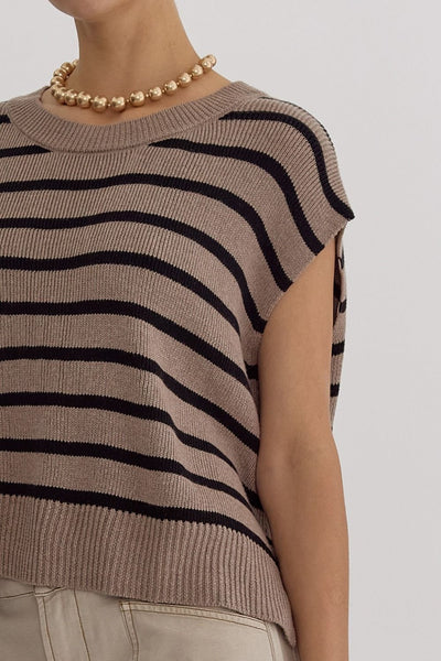 classic contrast striped top | light mocha