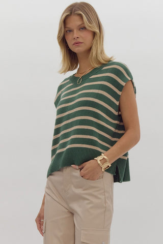 classic contrast striped top | pine green