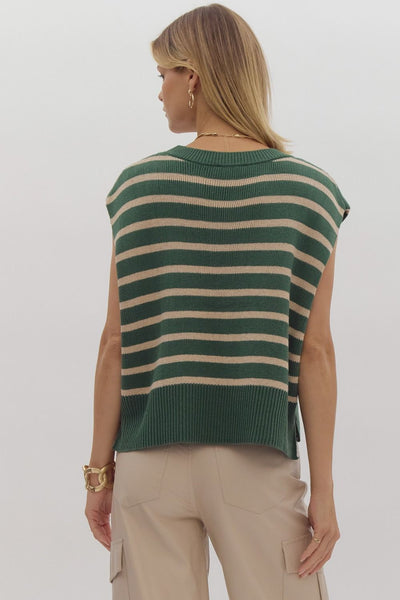 classic contrast striped top | pine green