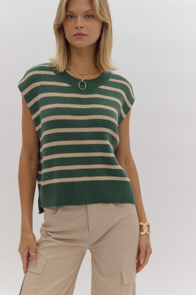 classic contrast striped top | pine green