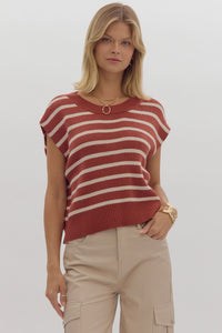 classic contrast striped top | brick