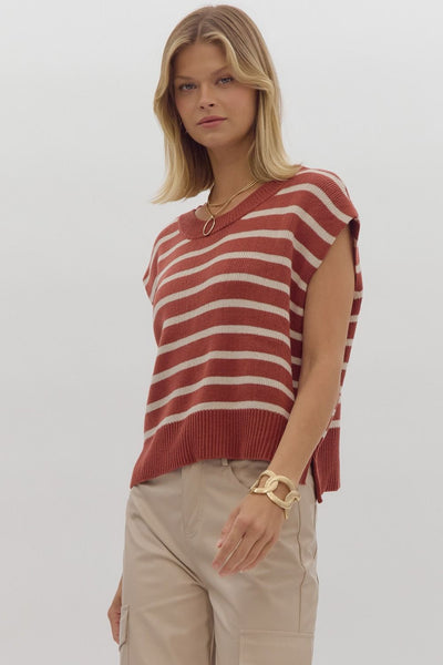 classic contrast striped top | brick