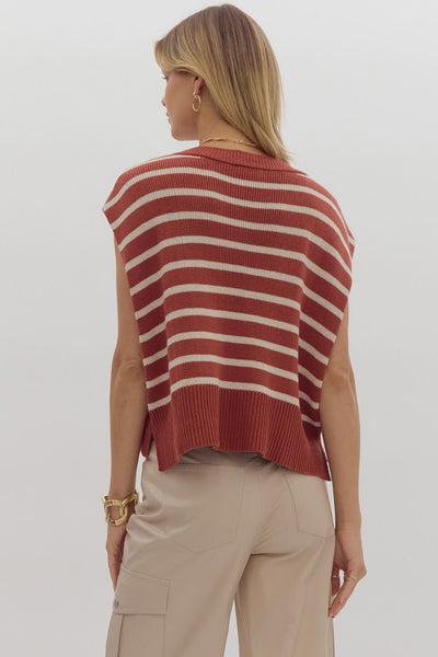 classic contrast striped top | brick