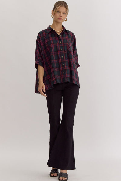 twice as nice oversized plaid button up | green