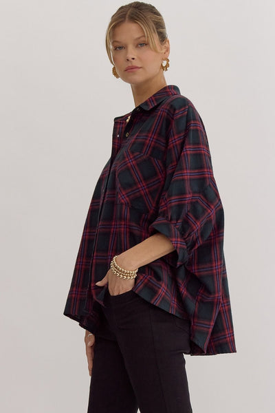 twice as nice oversized plaid button up | green
