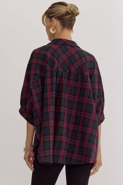 twice as nice oversized plaid button up | green