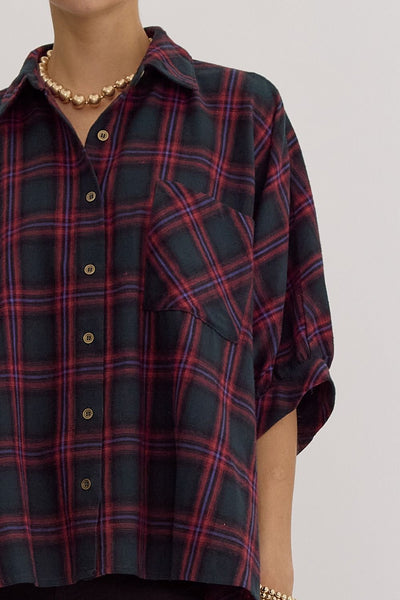 twice as nice oversized plaid button up | green