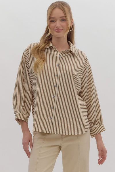 heart of glass striped button down | mocha