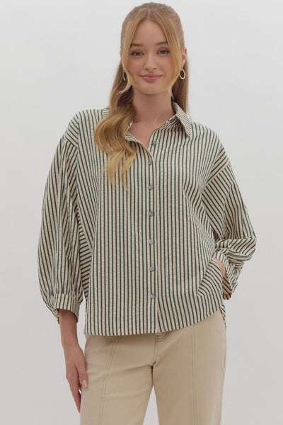 heart of glass striped button down | hunter green