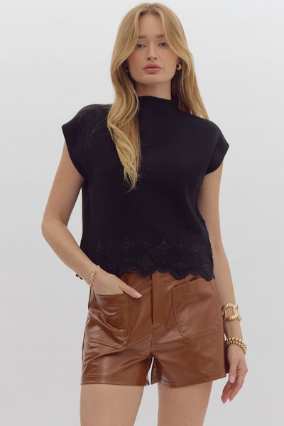 limitless style scalloped sweater | black