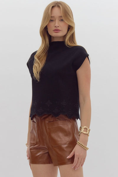 limitless style scalloped sweater | black