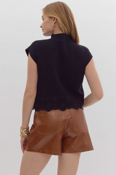 limitless style scalloped sweater | black