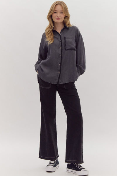 faded memories chambray button up | black