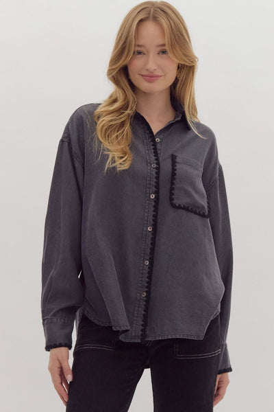 faded memories chambray button up | black