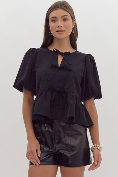 dare to disrupt peplum bow top | black
