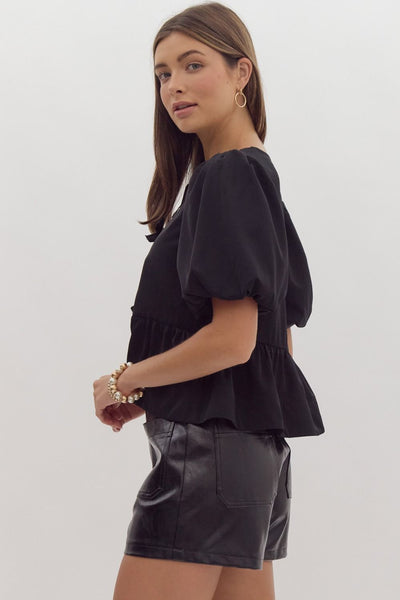 dare to disrupt peplum bow top | black
