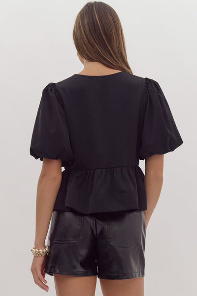 dare to disrupt peplum bow top | black