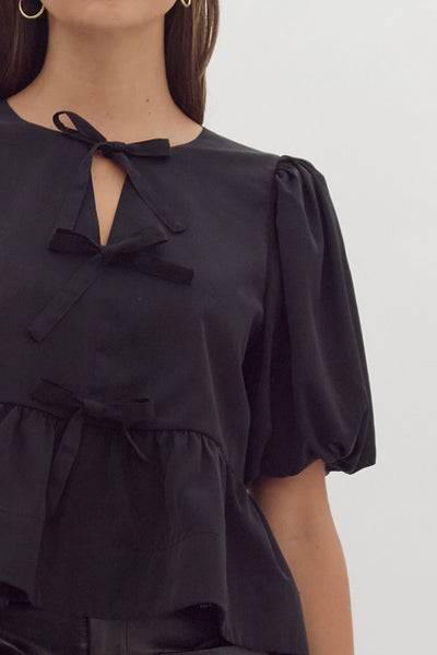 dare to disrupt peplum bow top | black