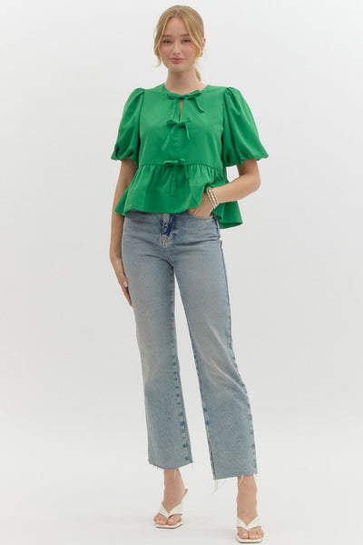 dare to disrupt peplum bow top | green