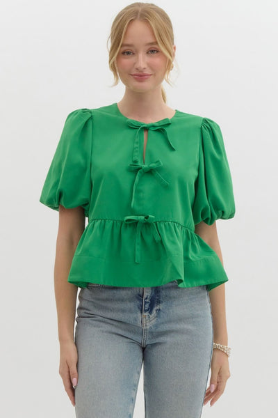 dare to disrupt peplum bow top | green