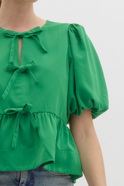 dare to disrupt peplum bow top | green