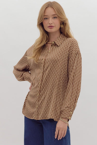 divine ways printed satin button up | mocha