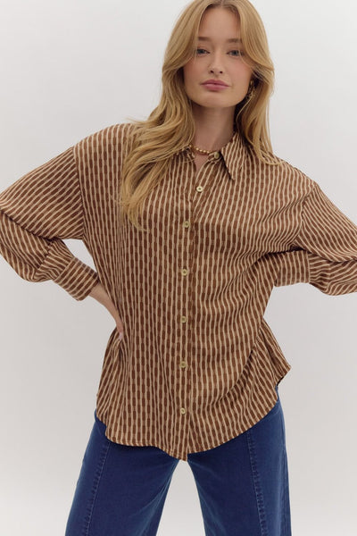 divine ways printed satin button up | mocha