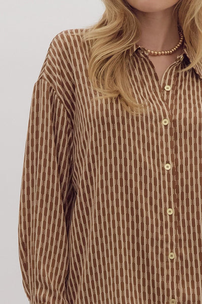 divine ways printed satin button up | mocha