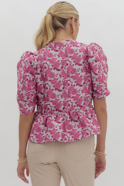hopeless romantic floral jacquard peplum top | pink