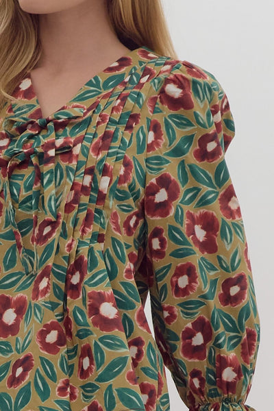 dark blossom floral balloon sleeve top | burgundy