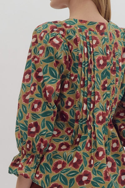 dark blossom floral balloon sleeve top | burgundy