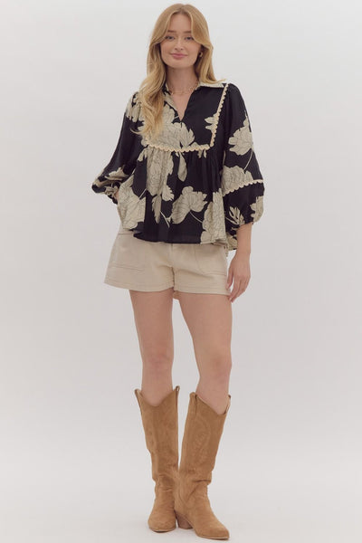 over you again printed top | black