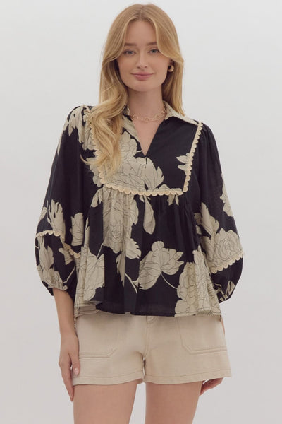 over you again printed top | black